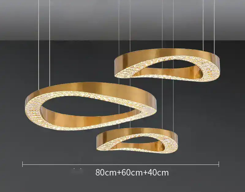 Hdc 3 Light 3 Rings Big Full Spread Golden Crystal Led Chandelier Hanging Lamp