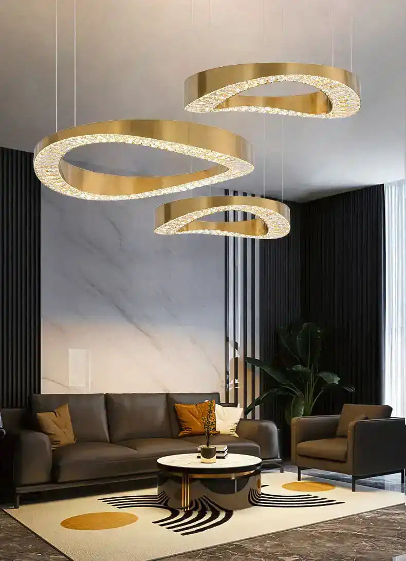 Hdc 3 Light 3 Rings Big Full Spread Golden Crystal Led Chandelier Hanging Lamp