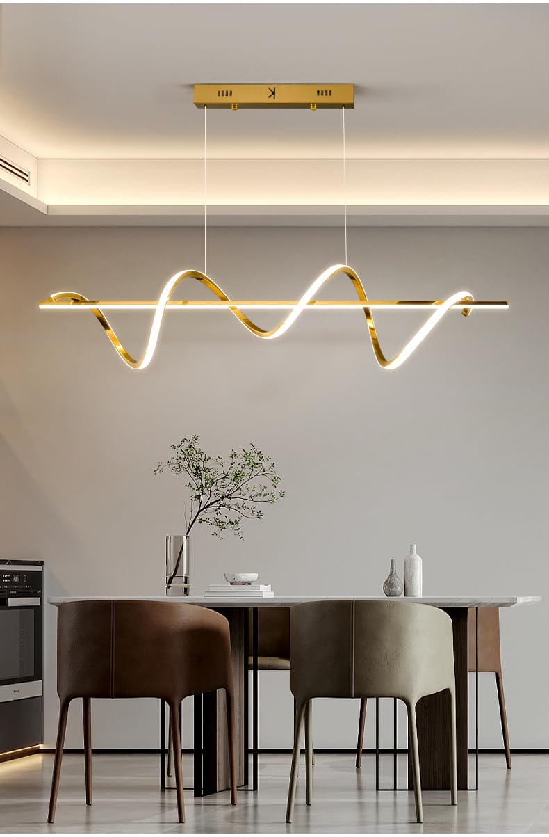 Hdc Gold Electroplated LED Pendant Chandelier Twisty Curl Lights Dining Room Lamp - Warm White