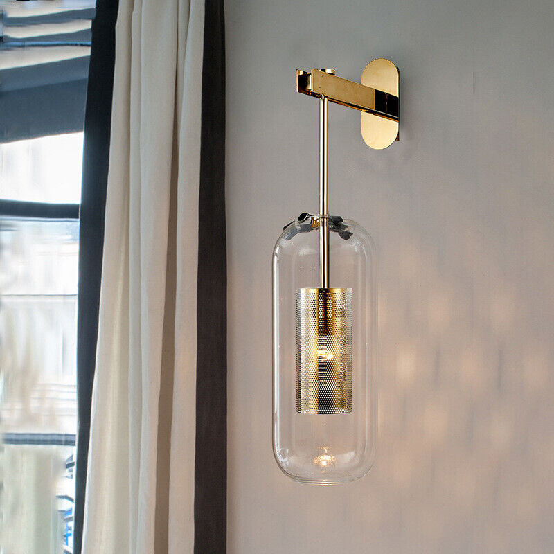 Hdc Industrial Wall Sconce Oblong Clear Glass Wall Mount Lamp with Inner Mesh Cage