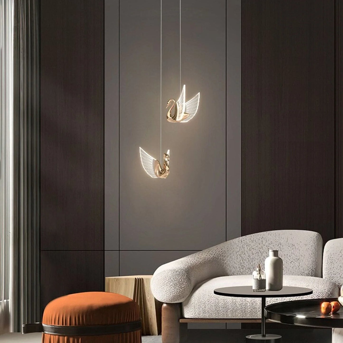 HDC LED Gold Swan Bedside Hanging Pendant Ceiling Lamp Light Fixture - Warm White