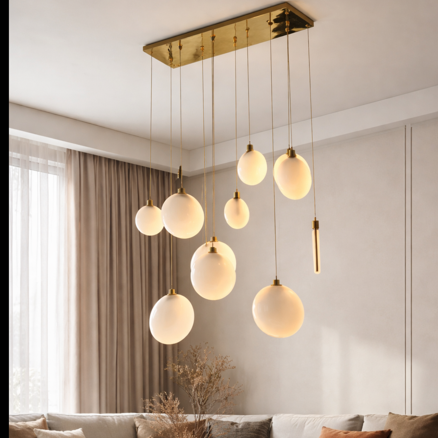 HDC Modern 10-Light Designer Glass Disc Chandelier Brass Finish Luxury Hanging Ceiling Light for Living Room & Dining Area