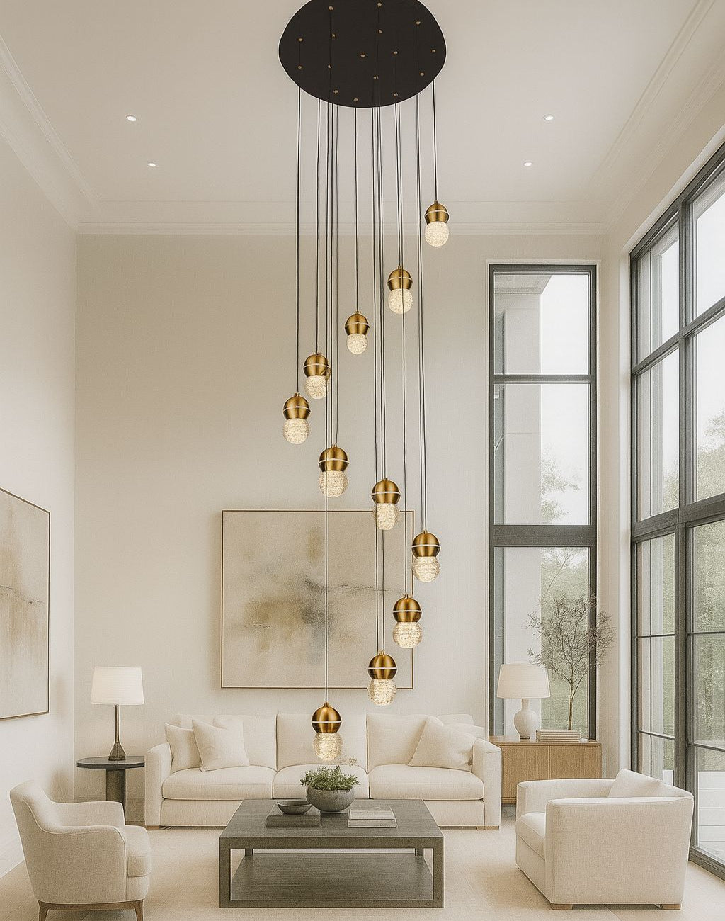 HDC 15 Lights Gold Acrylic Ball Double Height Stair Chandelier