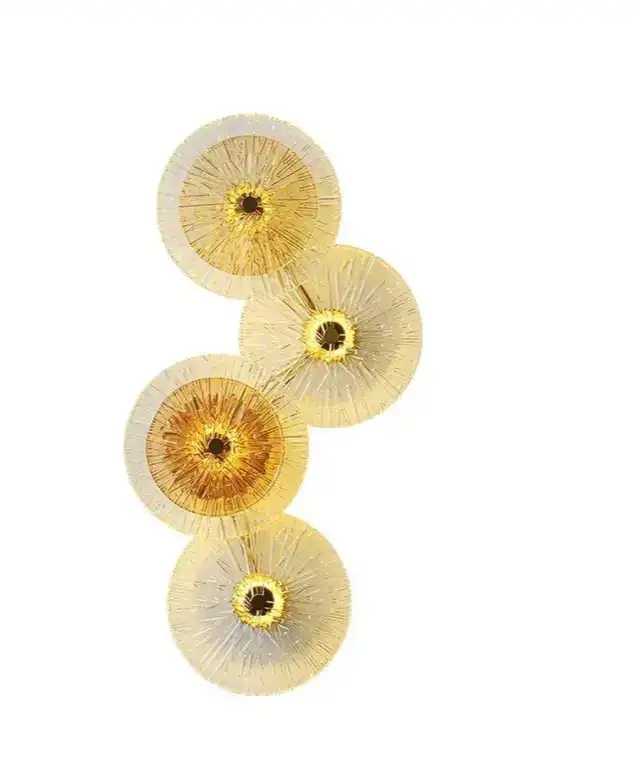 HDC 4 Heads Lotus Leaf Round Clear Glass Crystal Modern Gold Led Wall Light For Drawing Room - Tricolor