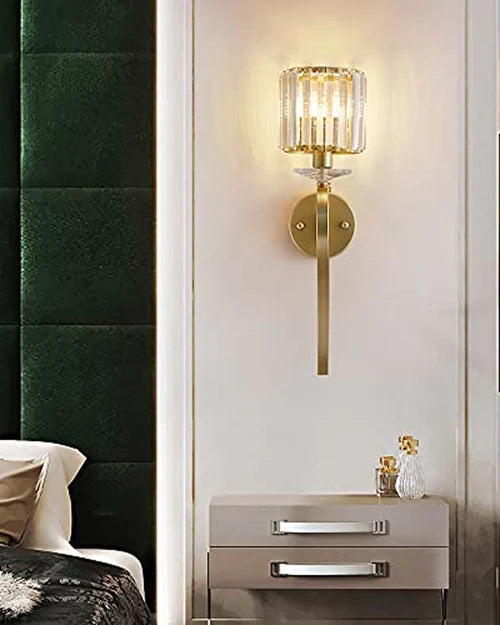 Hdc Gold Crystal Glass Shade Wall Light
