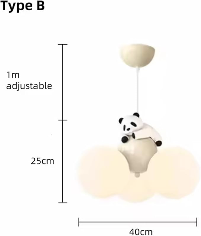 HDC Kids Cloud Pendant Chandelier Light with Playful Panda Figurine for Nursery & Kids Room