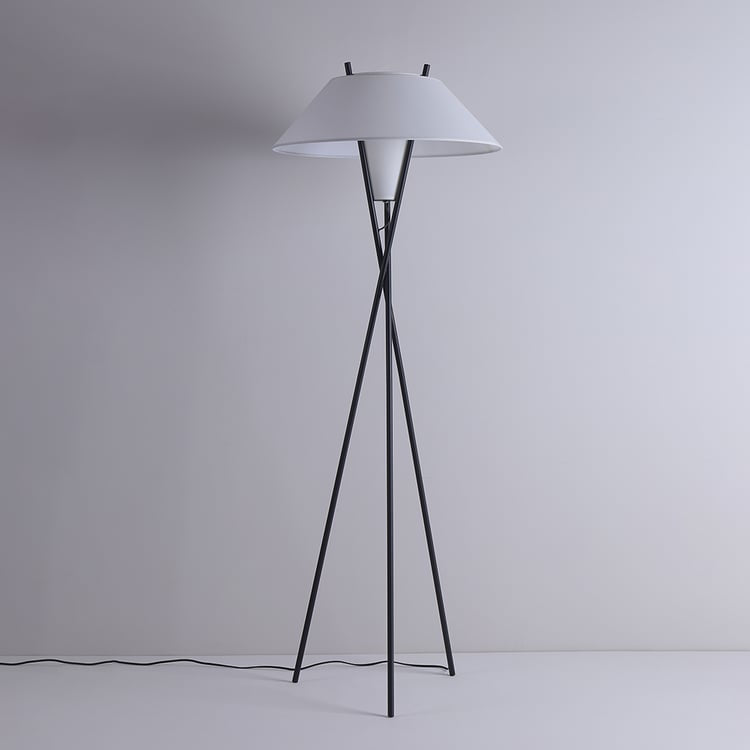 HDC Black Slim Stand And White Fabric Shade Living Room Creative Bedroom Tripod LED Vertical Floor Lamp