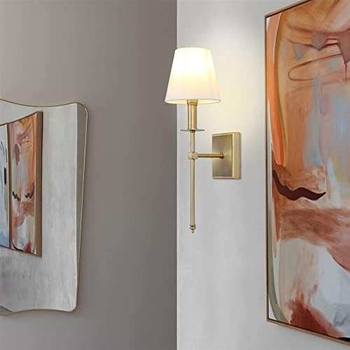 HDC 1-Light Antique Brass Classic Vintage Industrial Wall Light with White Fabric Shade