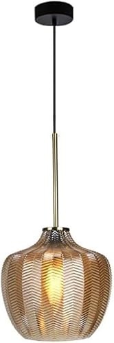 HDC 3 Light Led Amber Ribbed Glass Pendant Lamp Ceiling Light