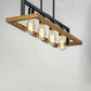 HDC Modern Rectangular Iron & Wood Hanging Chandelier Light for Dining & Living Spaces