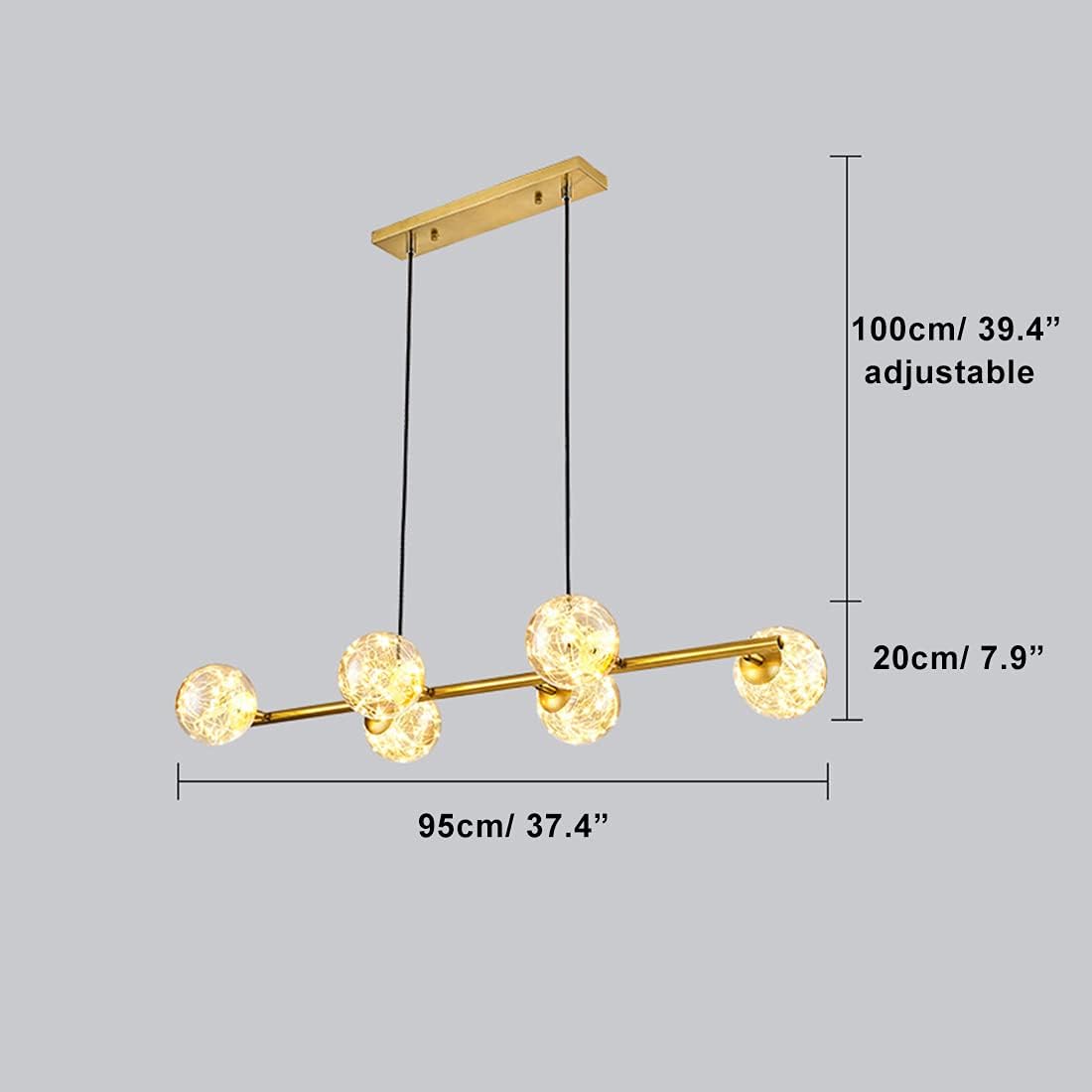 HDC 6 Head Modern LED Pendant Gold Light Fairy Glass Ball Hanging Lamp- Warm White