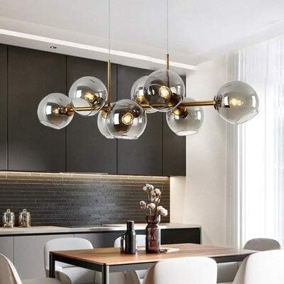 HDC Modern 8-Light Golden Smoke Glass Globe Chandelier for Living Room, Dining Area