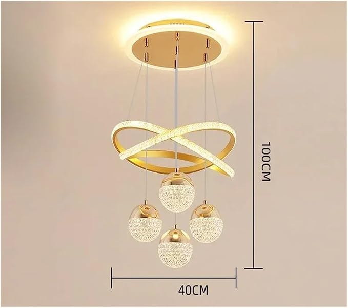 Ojaro Modern Gold Crystal LED Pendant Chandelier Light for Dining Room, Living Room & Bedroom