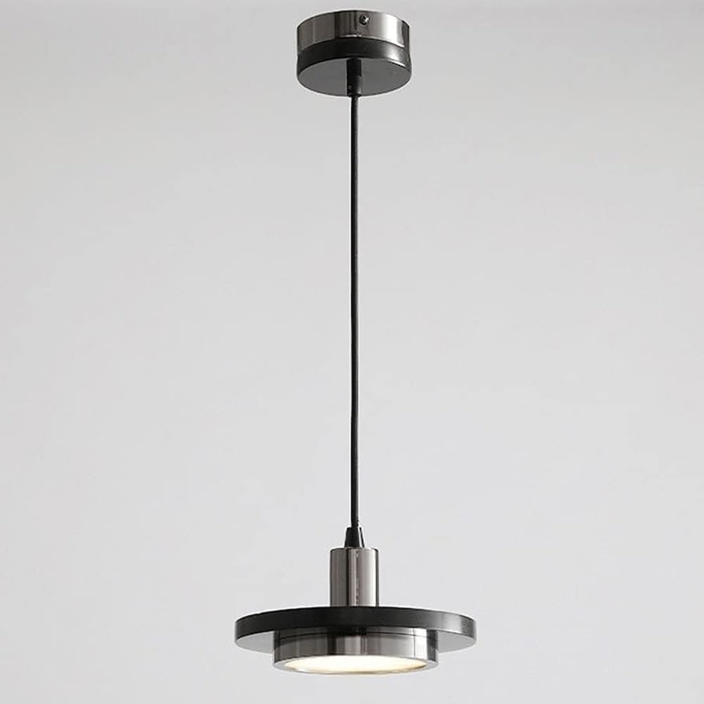 HDC Modern Black & Chrome Dual Ring Pendant Light for Bedroom- Tricolor