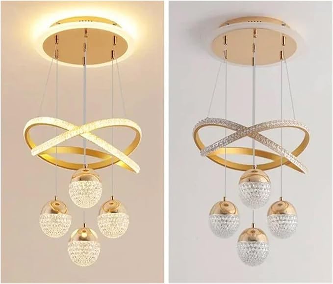 Ojaro Modern Gold Crystal LED Pendant Chandelier Light for Dining Room, Living Room & Bedroom
