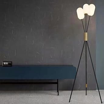 HDC 3 Frost Glass Black Gold Tripod Floor Standing Lamp Living Room Light For Home Lighting Standing Lamp - Gold