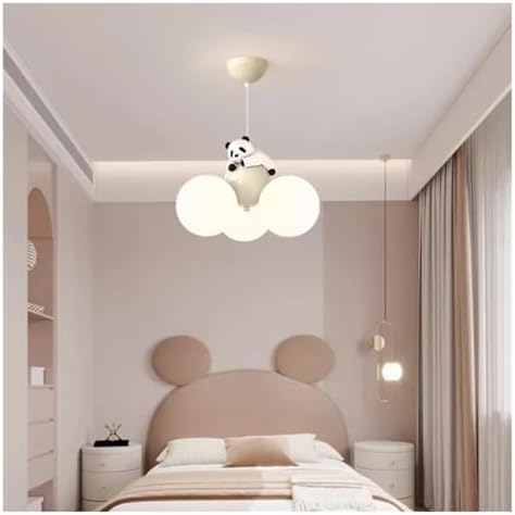 HDC Kids Cloud Pendant Chandelier Light with Playful Panda Figurine for Nursery & Kids Room