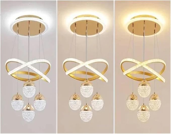 Ojaro Modern Gold Crystal LED Pendant Chandelier Light for Dining Room, Living Room & Bedroom