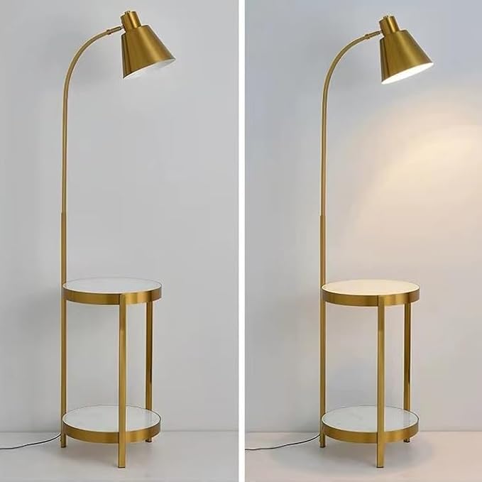 HDC Metal Marble Gold Living Room Dining Room Floor Lamp With Shelf