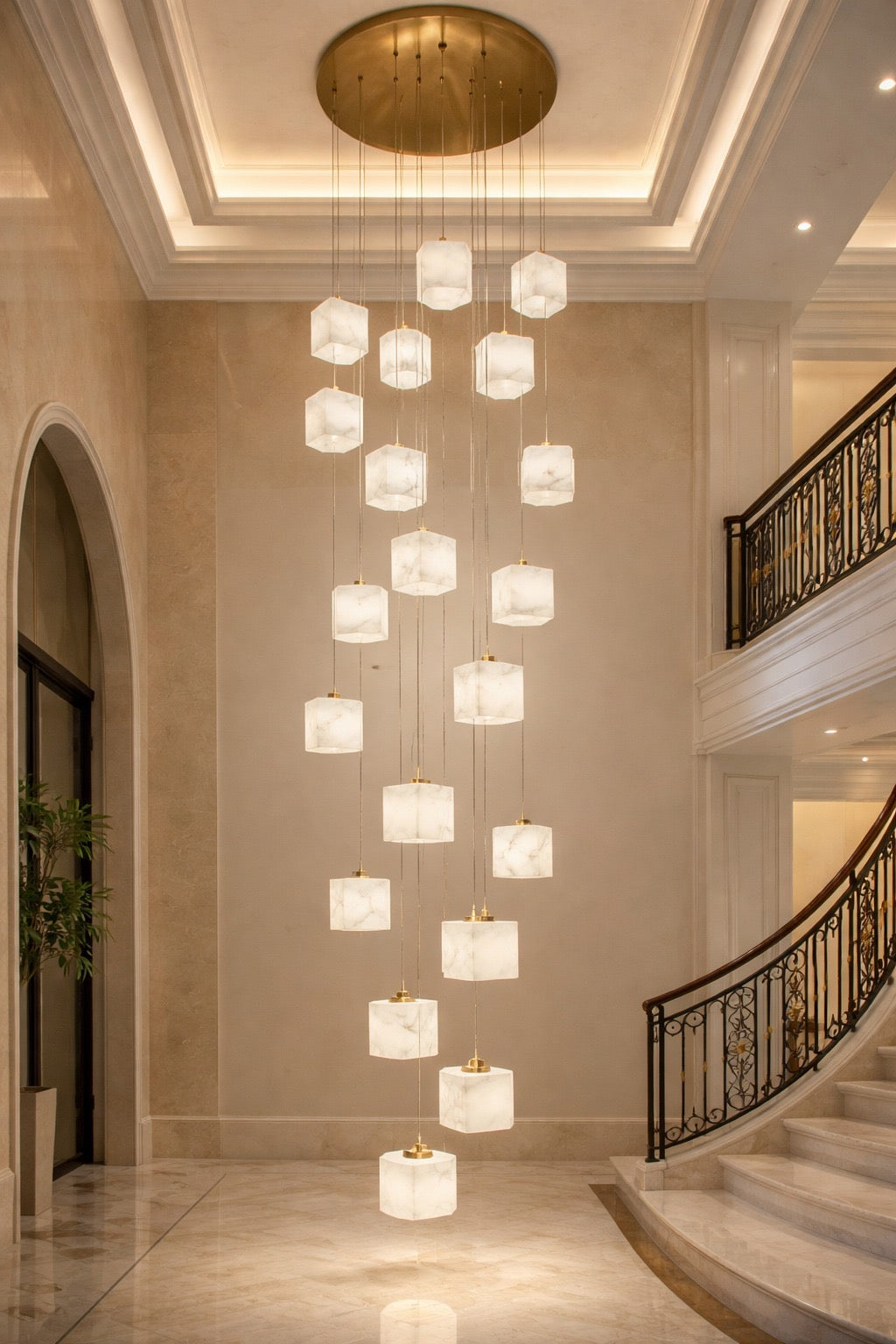 HDC 22 Lights Luxury Multi-Cube Marble Finish Hanging Chandelier for Staircase & Double Height Ceiling
