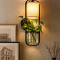 HDC Black Metal Frame and Fabric Shade Premium Wall Lamp with Planter For Living Room, Bedroom, Balocny