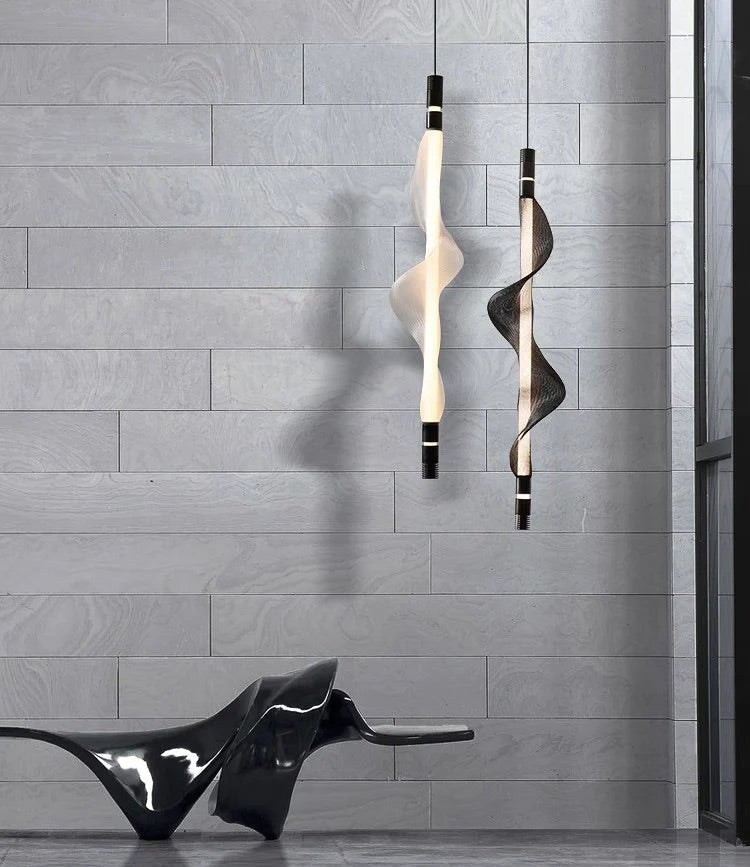 Hdc Led Pendant Light Acrylic Wavy Island Ceiling Lights (Black) - Warm White