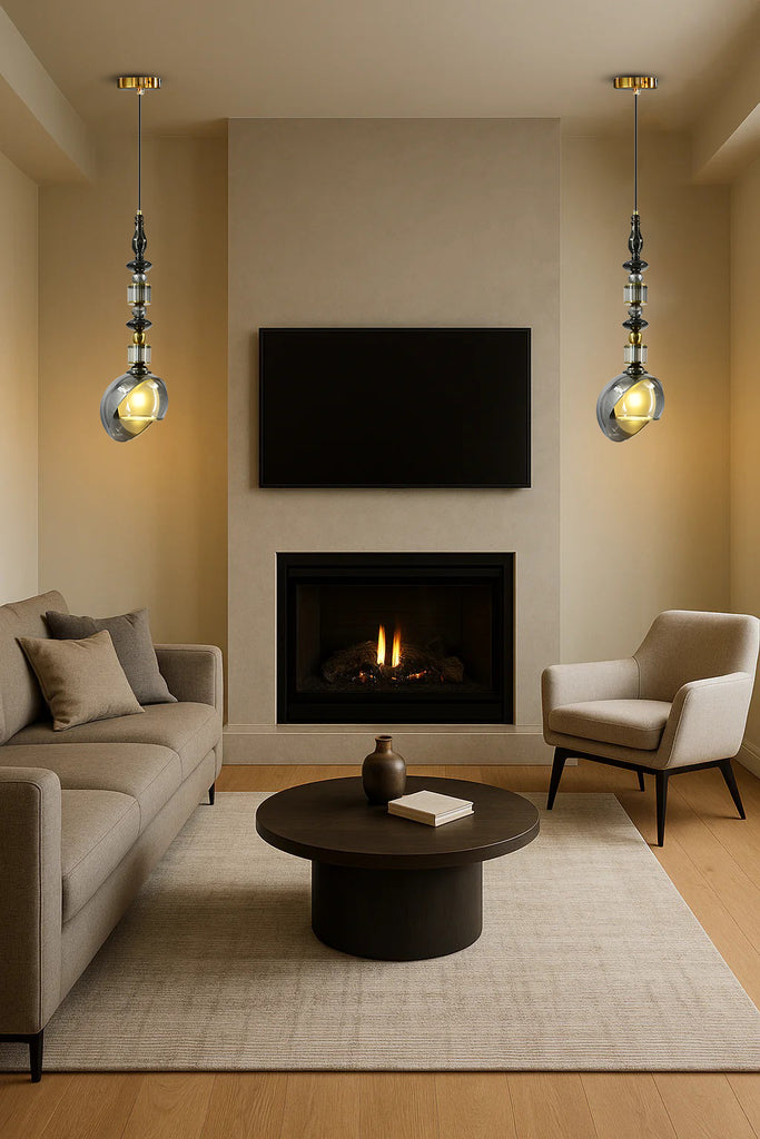 HDC Luxury Amber/Smoke Glass Pendant Light for Living Room & Bedroom