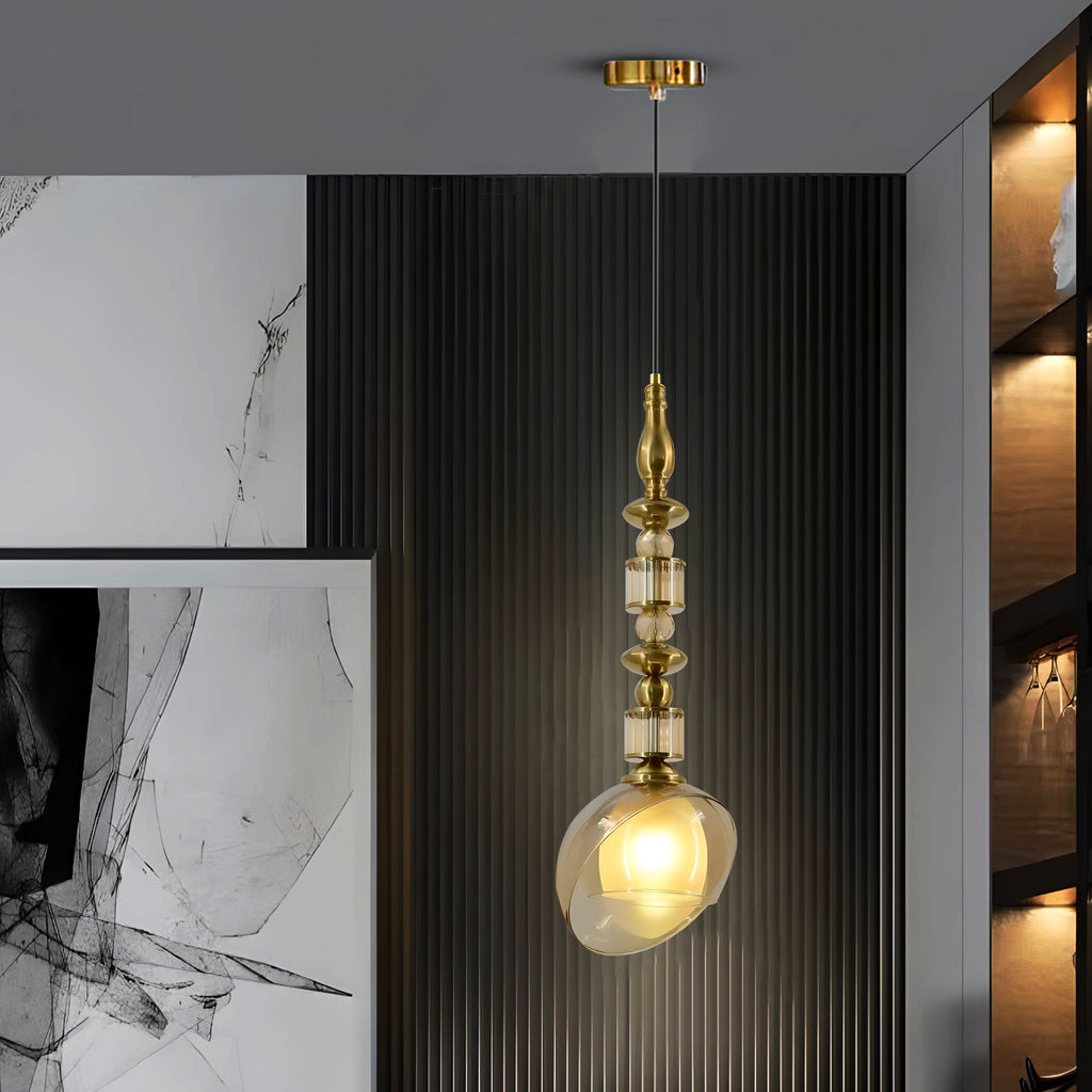 HDC Luxury Amber/Smoke Glass Pendant Light for Living Room & Bedroom