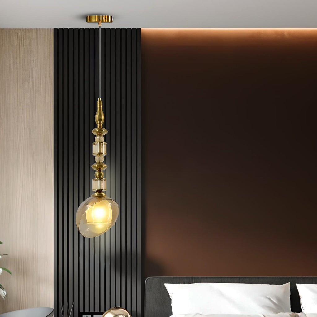 HDC Luxury Amber/Smoke Glass Pendant Light for Living Room & Bedroom