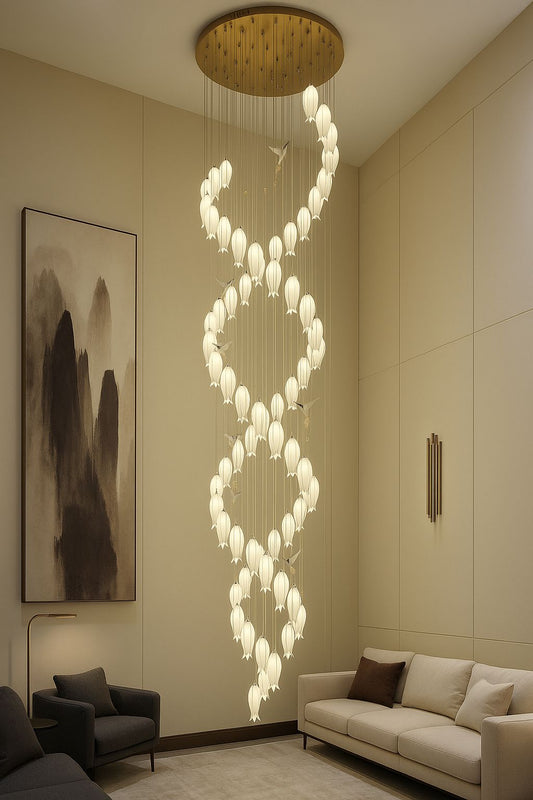 HDC Double Spiral Bird Cage Led Double Height Stair Chandelier - Warm White