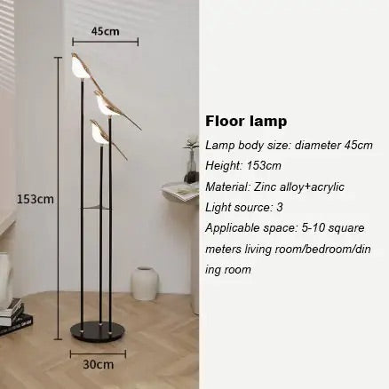 Hdc Magpie 3 Lights Adjustable Creative Living Room Simple Design Bedroom Bedside Floor Lamp