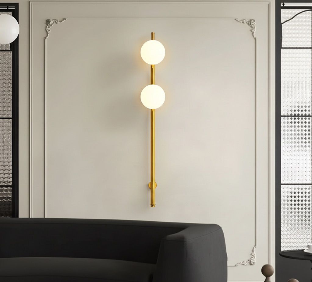 HDC 1200mm Minimalist Vertical Wall Lamp with Frosted Glass Globe Luxury Modern Gold Wall Light