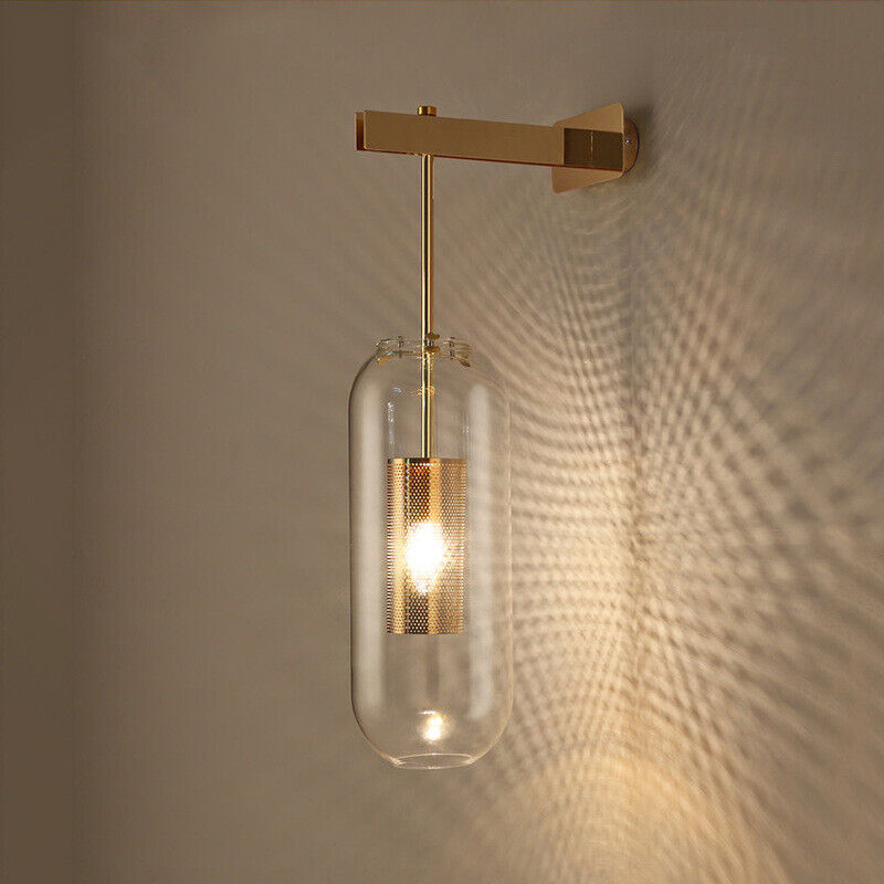 Hdc Industrial Wall Sconce Oblong Clear Glass Wall Mount Lamp with Inner Mesh Cage