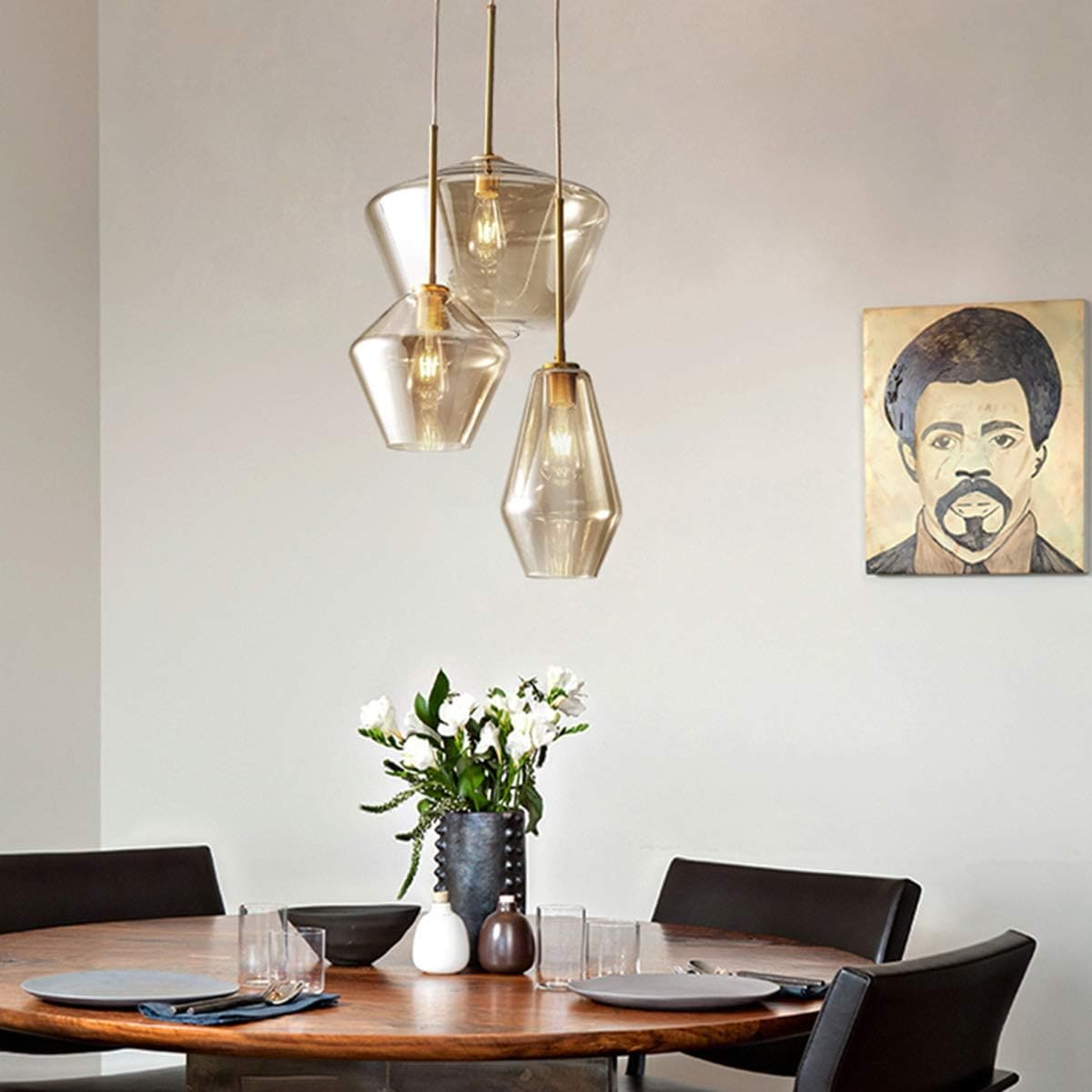 Hdc Vintage 3-Lights Island Cognac Glass Cluster Pendant Chandelier