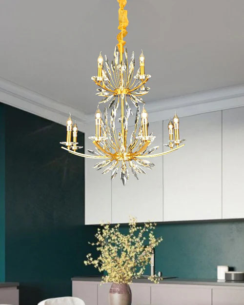 Hdc 12 Lights Crystal Beads Candle Chandelier For Living Room