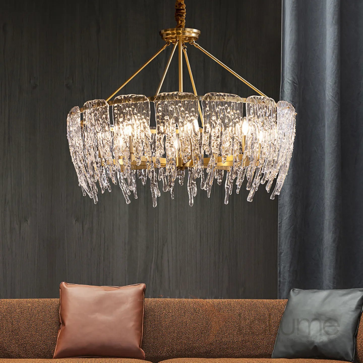 Hdc 600mm Light luxury glass living room dining room duplex floor master bedroom post-modern creative lighting ice cube chandelier