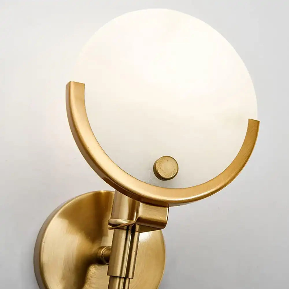 Hdc Golden Metal Geometric Led Wall Light With Round Marble Lampshade