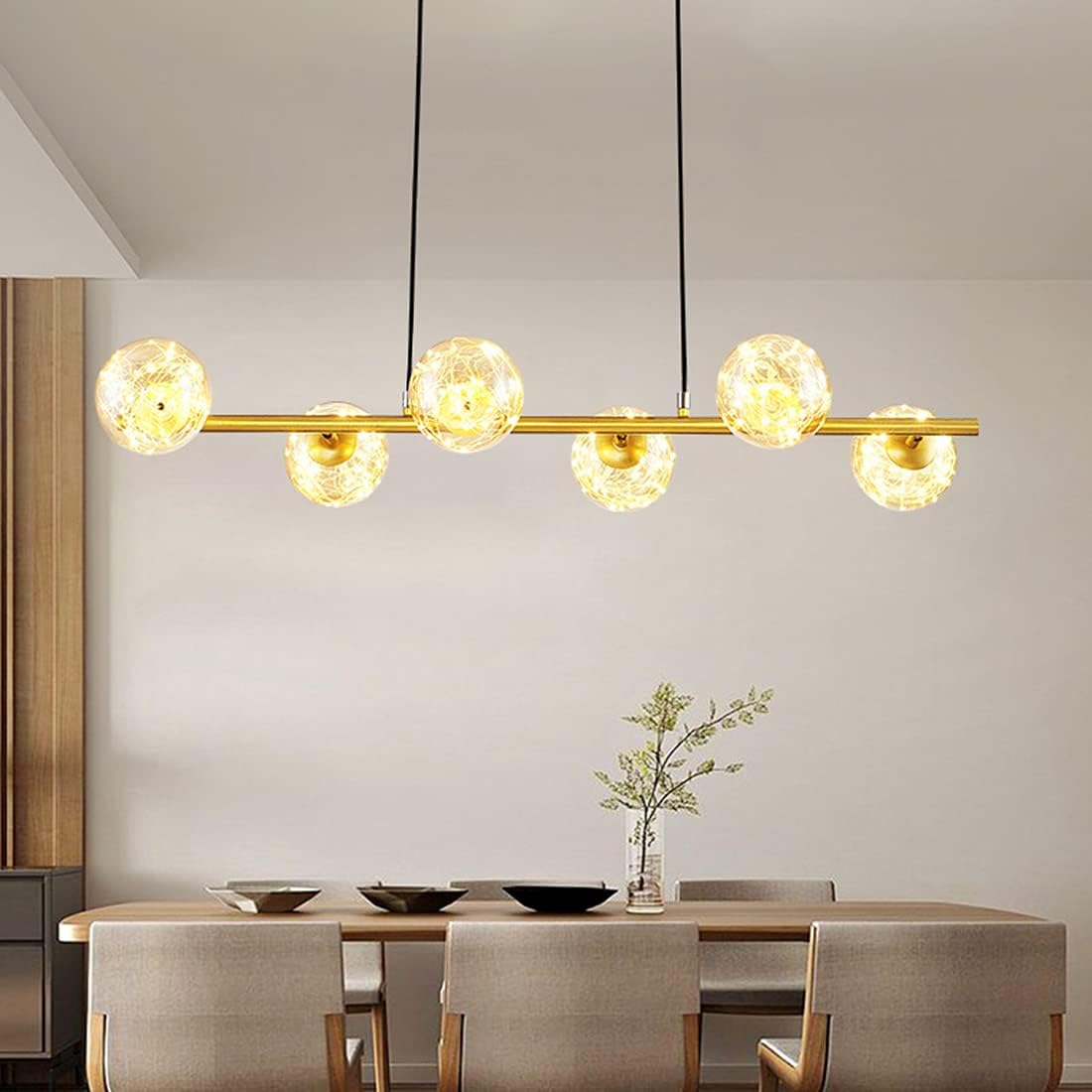 HDC 6 Head Modern LED Pendant Gold Light Fairy Glass Ball Hanging Lamp- Warm White
