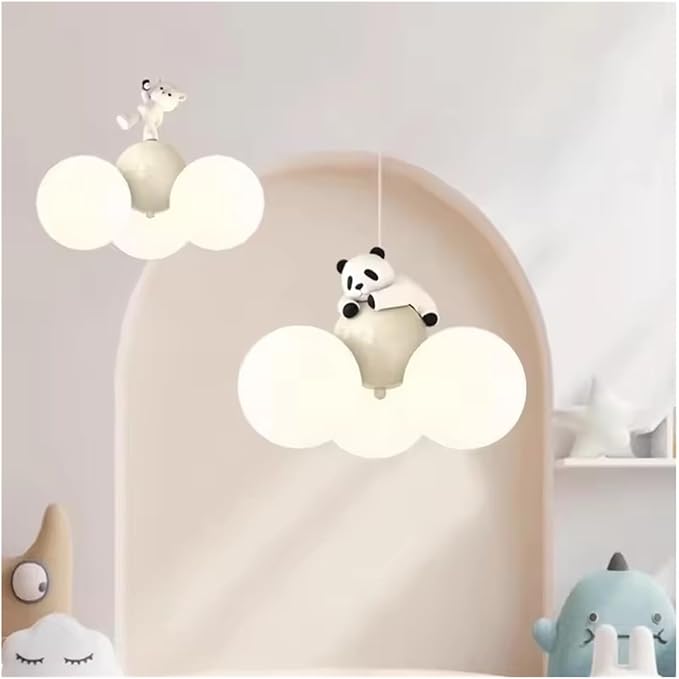 HDC Kids Cloud Pendant Chandelier Light with Playful Panda Figurine for Nursery & Kids Room