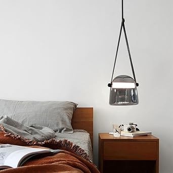 Hdc 1 Light Led Glass Smokey Black Pendant Lamp With Leather Strap Ceiling Light - Tricolor