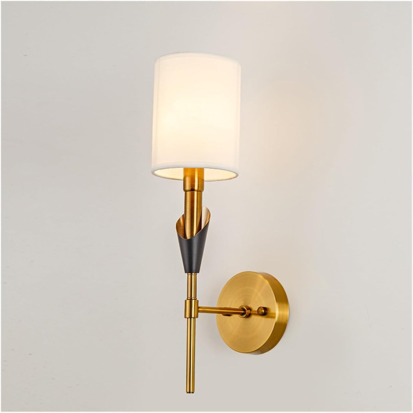 HDC Simple Brushed Gold Wall Sconce with White Fabric Shade Modern Wall Light