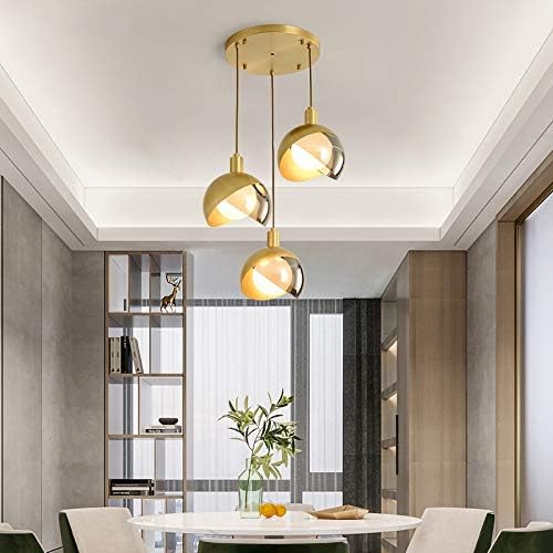 HDC Modern Copper Glass Hanging Pendant Chandelier Light For Kitchen Living Room Bedroom Set of 3