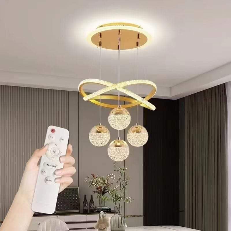 Ojaro Modern Gold Crystal LED Pendant Chandelier Light for Dining Room, Living Room & Bedroom
