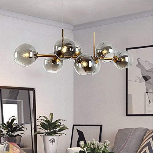 HDC Modern 8-Light Golden Smoke Glass Globe Chandelier for Living Room, Dining Area