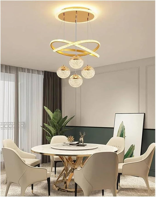 Ojaro Modern Gold Crystal LED Pendant Chandelier Light for Dining Room, Living Room & Bedroom