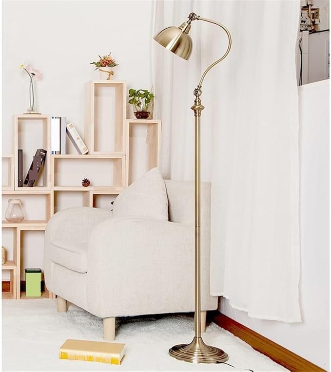 HDC Vintage Style Adjustable Antique Brass Floor Lamp for Living Room & Bedroom