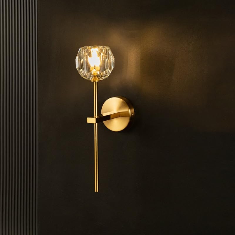 HDC Modern Gold Body Glass Wall Light for Bedroom, Living Room