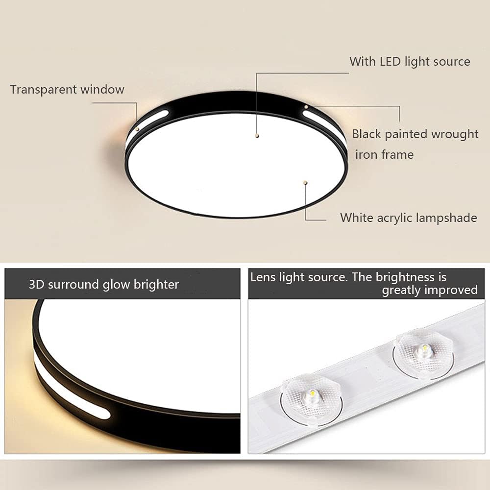 HDC Modern Black 470MM Round LED Ceiling Light for Bedroom, Living Room