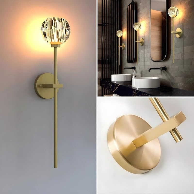 HDC Modern Gold Body Glass Wall Light for Bedroom, Living Room