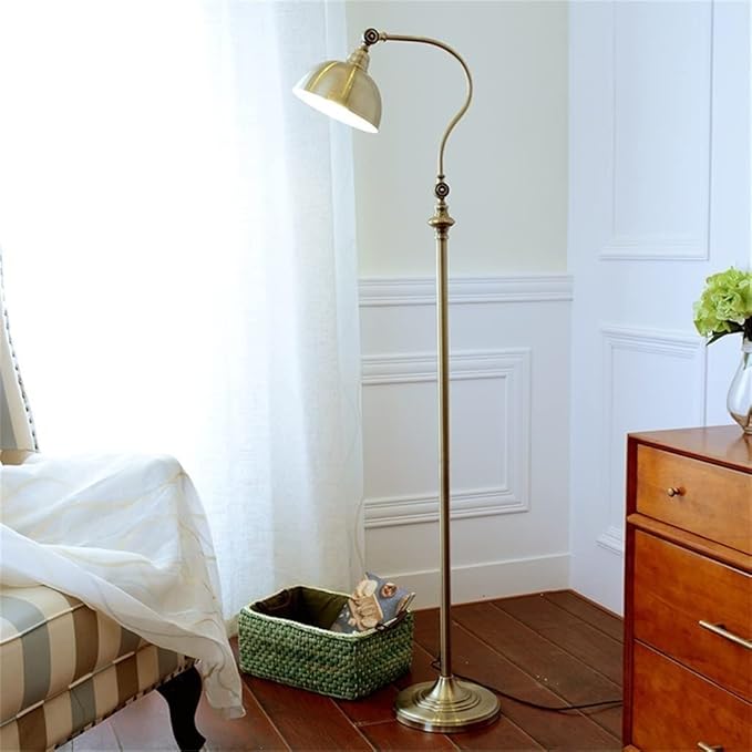 HDC Vintage Style Adjustable Antique Brass Floor Lamp for Living Room & Bedroom
